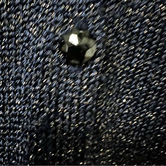 Ann Taylor holiday navy blue metallic threaded cardigan sweater women’s Small - Picture 4 of 11